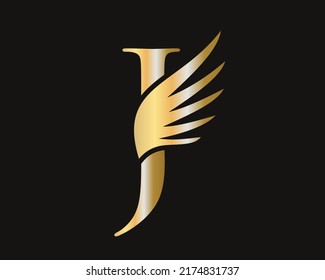 J Letter Transportation Logo Design. Initial Flying Wing J Letter Logo. Letter J logotype and wings Concept