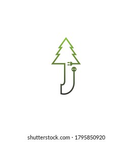  J Logotipo de árbol de letras, letra conceptual J + árbol de iconos