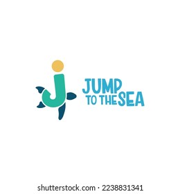 J letter with turtle cute childish logo, icon, sign design vector illustration