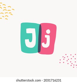 J letter typewriter-inspired logo with bold slab serif letters in colorful frames. Hand-drawn style font for cool lettering with multiply effects, sale stickers, or blog headlines.