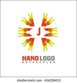 J letter unity Abstract Vector Sign, Symbol or Logo Template. Hand Shake Concept.