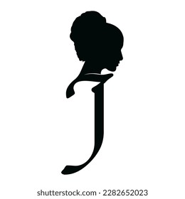 J letter vector logo with beautiful woman silhouette