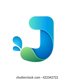 J letter with water waves and drops. Font style, vector design template elements for your ecology application or corporate identity.