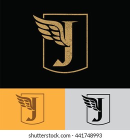 J letter with wing logo design template elegant ,luxury concept.