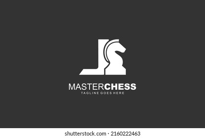 J logo CHESS for branding company. HORSE template vector illustration for your brand.