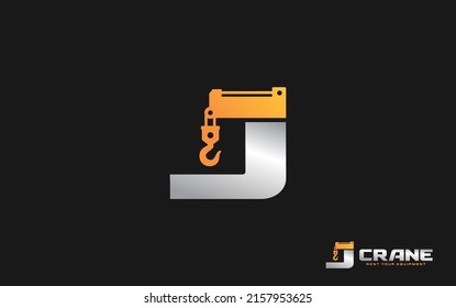 J logo crane for construction company. Heavy equipment template vector illustration for your brand.
