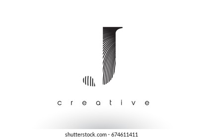 J Logo Design With Multiple Lines. Artistic Elegant Black and White Lines Icon Vector Illustration.