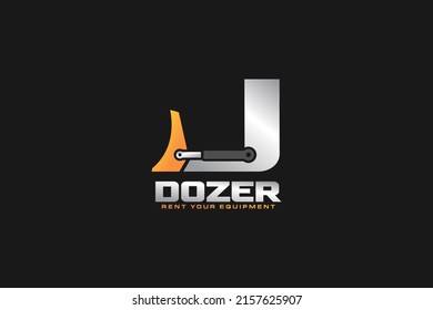 J logo dozer for construction company. Heavy equipment template vector illustration for your brand.