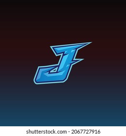 J Logo ESport Gaming Initial Design Vector Template in Blue Color