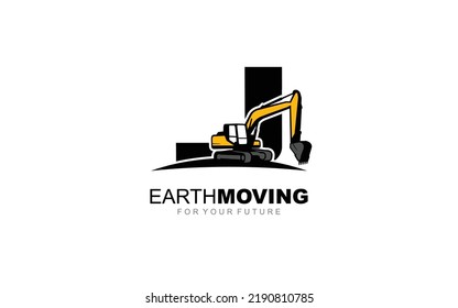 J logo excavator for construction company. Heavy equipment template vector illustration for your brand.