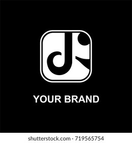 J logo with face illustration in black background