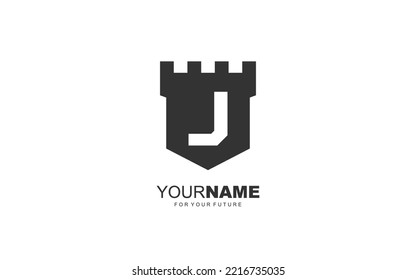 J logo fortress vector for team identity company. initial letter security template vector illustration for your brand.