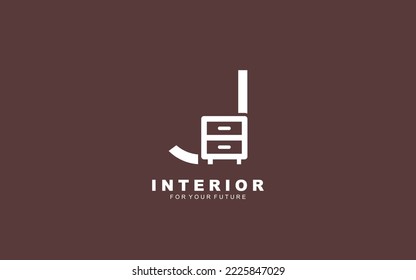 Interior del logotipo J para la empresa de construcción. ilustración vectorial de plantilla de propiedades para su marca.