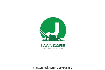 J logo lawncare for branding company. mower template vector illustration for your brand.