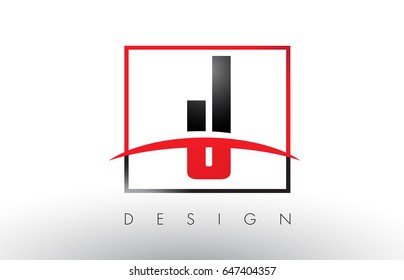 J Logo Letters with Red and Black Colors and Swoosh. Creative Letter Design Vector.