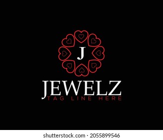 J logo symbol design with beautiful  red heart design vector 