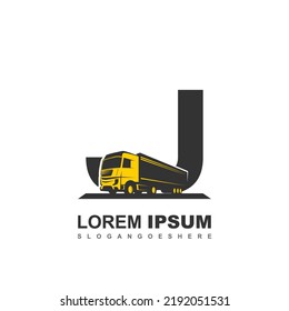 J logo with truck illustration for your brand