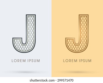 J, Luxury Font, Concept  Gold and Silver, Wire Mesh, steel, net, graphic vector.
