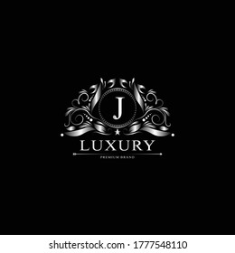 J Luxury Logo. Template flourishes calligraphic elegant ornament lines. Business sign, identity for Restaurant, Royalty, Boutique, Cafe, Hotel, Heraldic, Jewelry, Fashion and other vector illustration
