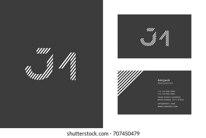 J M joint logo design vector with business card vector