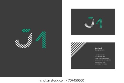 J M joint logo design vector with business card vector