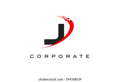 J Modern Letter Logo Design with Red Swoosh and Dots