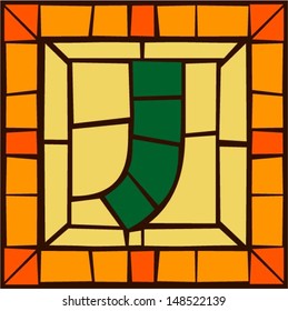 J - Mosaic alphabet capital letters, stained glass windows with frame or tile design, vector illustration