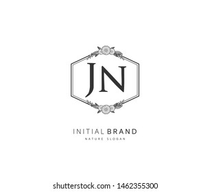 J N JN Beauty vector initial logo, handwriting logo of initial signature, wedding, fashion, jewerly, boutique, floral and botanical with creative template for any company or business.
