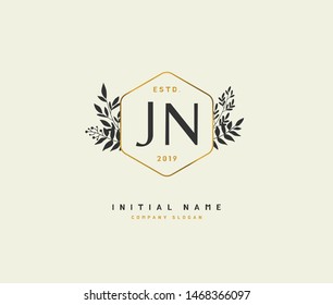 J N JN Beauty vector initial logo, handwriting logo of initial signature, wedding, fashion, jewerly, boutique, floral and botanical with creative template for any company or business.
