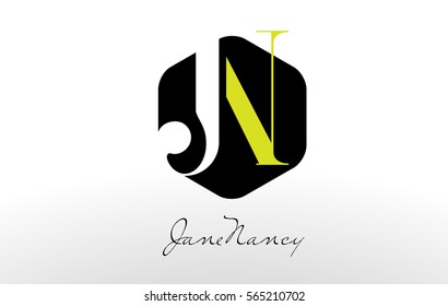 J N  Logo. AB Letter Design Vector with Black Green Color.