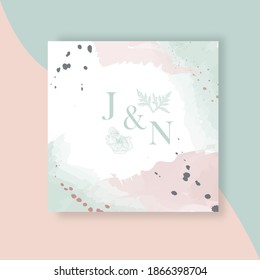 J and N. Template for wedding invitation. Square frame poster.