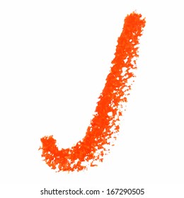 J - Orange handwritten letters  on white background. Panda oil  pastel colors.  Vector Illustration.