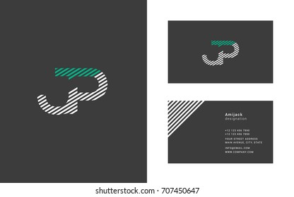 J P joint logo design vector with business card vector