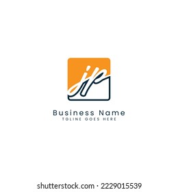 J P JP Initial letter handwritten and signature vector image template in square shape logo