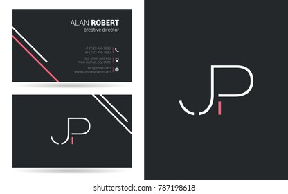j & p stroke joint logo vector with business card template