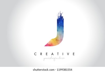 J Paintbrush Letter Design with Watercolor Brush Stroke and Modern Vibrant Colors Vector.