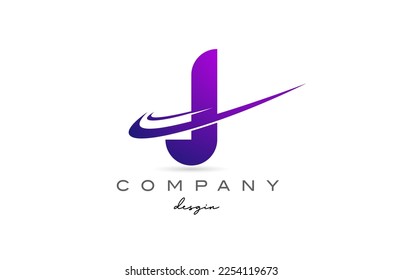 J purple alphabet letter logo with double swoosh. Corporate creative template design for company and business