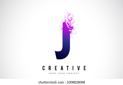 J Purple Letter Logo Design with Creative Liquid Effect Flowing Vector Illustration.