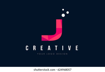 J Purple Letter Logo Design with Low Poly Pink Triangles Concept