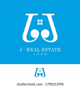 J Immobilien-Vektorlogo-Vorlage blau-weiß