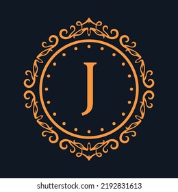 J Royal logo emblem isolated on rich dark blue background vector image.