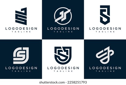 J S JS logo design collection. Modern J S JS letter logo vector set.