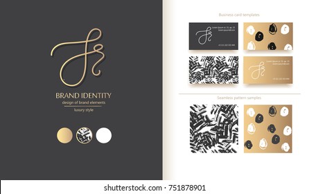 J, S and r letters combination logo. Company brand identity. Hand calligraphy logo. Business card template included. Classic style branding.