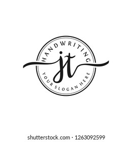 J T Initial handwriting logo vector