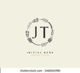 J T JT Beauty vector initial logo, handwriting logo of initial signature, wedding, fashion, jewerly, boutique, floral and botanical with creative template for any company or business.