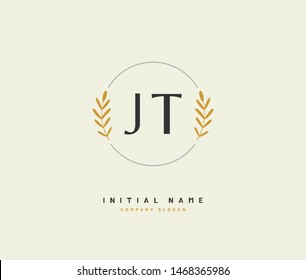 J T JT Beauty vector initial logo, handwriting logo of initial signature, wedding, fashion, jewerly, boutique, floral and botanical with creative template for any company or business.