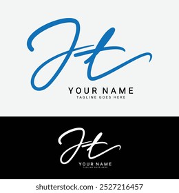 J, T, JT Logotipo inicial de la letra. Logo de Alphabet JT Handwritten Signature