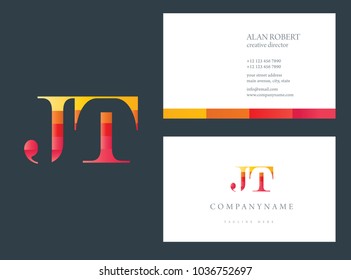 J & T multicolor joint Letters Logo Icon with business card template