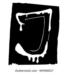 J with with thick liquid on it. Logo Element. Logotype style. Jam. Honey. Black and White negative color. EPS 8