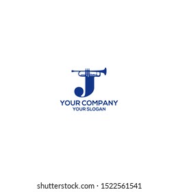 J Trumpet Music Logo Design Vector